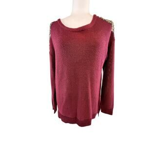 SKU 2090 May & July Wine Red Burgundy Sequin Shoulder Sweater Size Medium